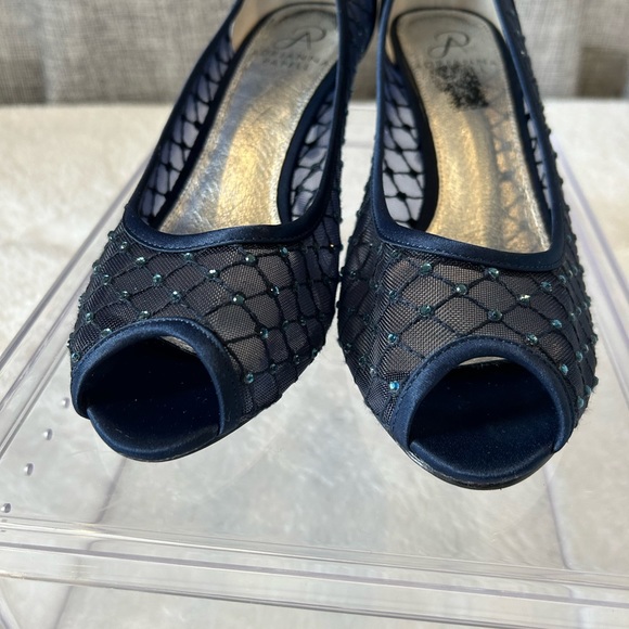 Adrianna Papell navy blue mesh peep toe heels with rhinestones. Size 8W - Picture 10 of 11